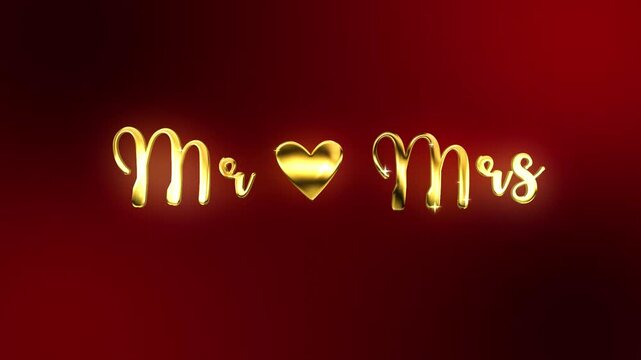 mr mrs golden text lettering handwritten calligraphy animation, gold color animated lettering reveal celebration isolated for invitation greeting card festive design elegant mister misses wedding 