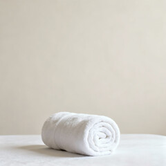 Clean White Rolled Towel with Copy Space