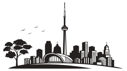 Naklejka premium Vector illustration black and white toronto city skyline illustration