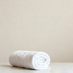 Clean White Rolled Towel with Copy Space