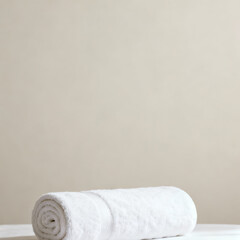Clean White Rolled Towel with Copy Space