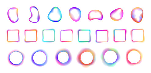 Neon frame PNG with gradient glow and soft light. Bright luminous square, round shape. Futuristic digital glowing frame element.