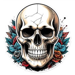 Skull with roses and feathers