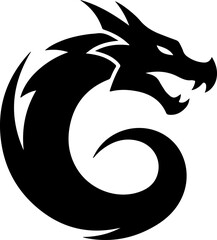 Obraz premium Fierce Dragon Silhouette Vector – Mythical Asian Dragon Illustration