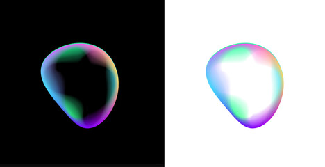 Liquid neon bubble forms bright circle with holographic gradient surface. Transparent png sphere shows glossy highlights and depth. artwork presents floating glass shape with reflection. Liquid © Mirotvoric