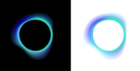 Glowing gradient circle with scattered liquid drops, colorful blots floating inside mesh, subtle shimmer, rainbow colors blending, soft neon glow, luminous orb banner PNG.