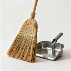 Broom and Dustpan on Minimal Background with Copy Space