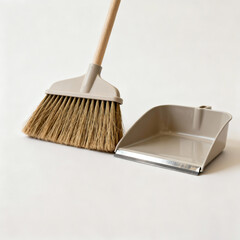 Broom and Dustpan on Minimal Background with Copy Space
