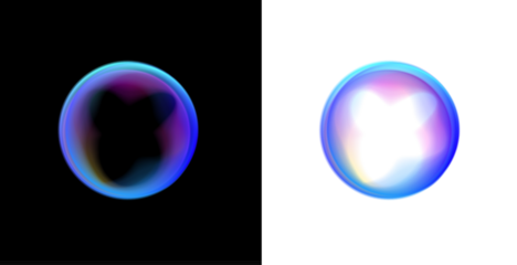 Gradient liquid neon bubble floats inside a smooth circular PNG frame. Gradient spheres rotate along the neon shape. Tiny spark particles drift in the circle.