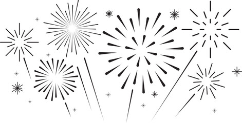 Colorful display of festive fireworks exploding in various shapes and patterns against a white backdrop © wajuddin