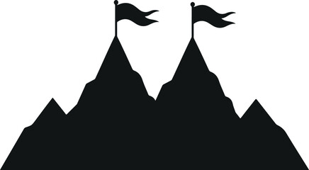 Mountains with flags