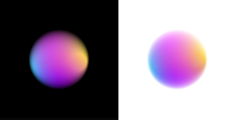 Translucent gradient circle with scattered liquid drops, soft holographic mesh, rainbow colors blending through blurred textures, luminous edges, round banner PNG.