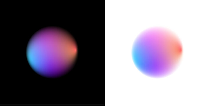 Soft neon gradient circle with translucent liquid streaks, scattered holographic drops, rainbow colors blending inside mesh, glowing edges, luminous round banner PNG.