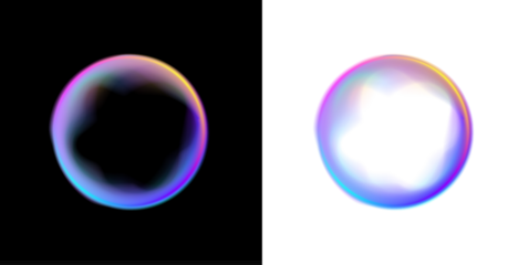 Gradient liquid neon bubble floats inside a smooth circular PNG frame. Gradient spheres rotate along the neon shape. Tiny spark particles drift in the circle.