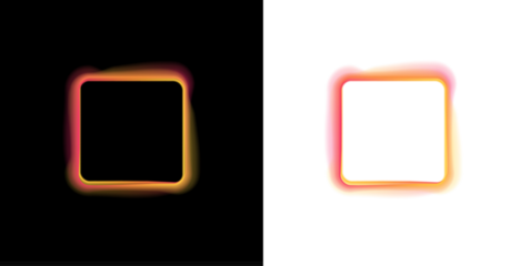 Square neon LED frame with cyan glowing border, png. Smooth LED lines outline the edges with bright neon glow. Gradient aura softly radiates around the square shape.