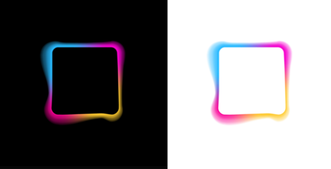 Square LED neon frame with blue glow, png isolated. Smooth luminous lines form the square outline with glowing edges. Soft haze spreads around the frame adding depth and shine. 