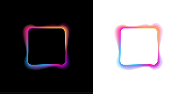 Glowing square frame with soft pink and violet neon light. Dark background enhances the luminous edges. Gradient aura, grain neon blob with noise effect PNG illustration.