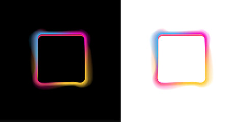 Square neon LED frame with cyan glowing border, png. Smooth LED lines outline the edges with bright neon glow. Gradient aura softly radiates around the square shape.