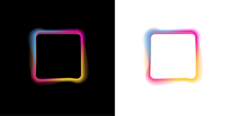 Square neon LED frame with cyan glowing border, png. Smooth LED lines outline the edges with bright neon glow. Gradient aura softly radiates around the square shape.