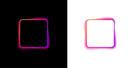 Neon square frame with bright purple and blue glow. Floating color light particles create a futuristic atmosphere. Ideal for tech banners, posters, or digital presentations.