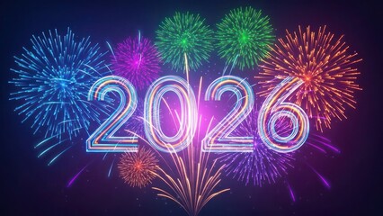 2026 glowing numbers with colorful fireworks display