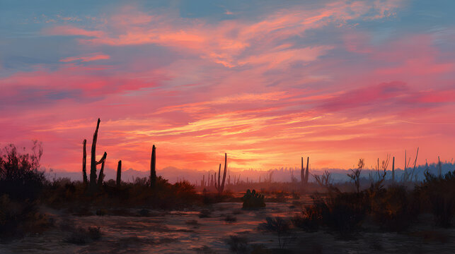 Desert sunset with cacti - Powered by Adobe