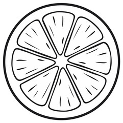 Black outline vector illustration of a segmented citrus fruit slice design element