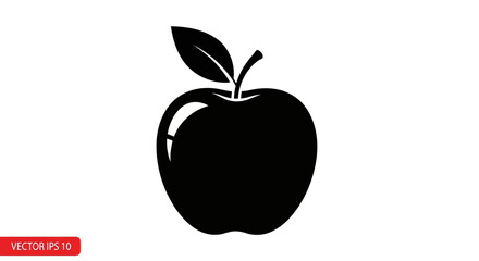 Minimalist black apple silhouette vector icon with a stem and a single leaf on a clean white background Vector
