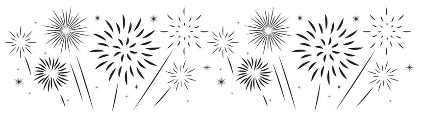 Colorful display of festive fireworks exploding in various shapes and patterns against a white backdrop © wajuddin