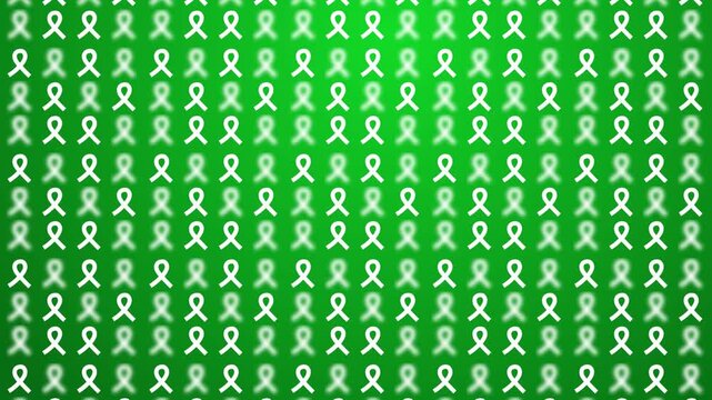 seamless pattern with emerald green gallbladder Cancer and Bile Duct Cancer Awareness Month glossy satin ribbon sign symbol geometric motif green background, animated ribbon bow random blurred popup 
