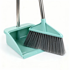 Broom and Dustpan with Copy Space on Clean Minimal Background