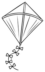 Classic diamond shaped kite with a tail of bows coloring book page illustration