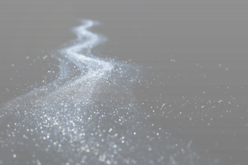 Winding path of blue glitter particles shimmering against transparent background with soft glow. Dust particles with sparkle, glitter blurred bokeh, shimmer, filled with twinkle, sparks. 
