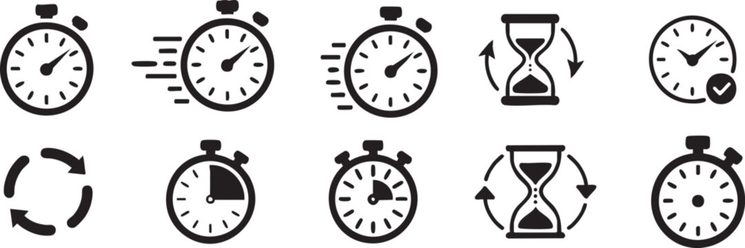 Timers' icon set on transparent background. Stopwatch symbol. countdown Timer vector illustration