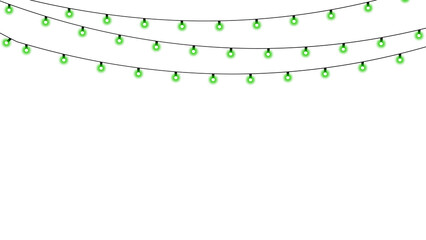 Hanging green glowing string lights, clean illuminated decoration element for creative and modern design use