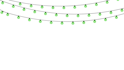 Hanging green glowing string lights, clean illuminated decoration element for creative and modern design use