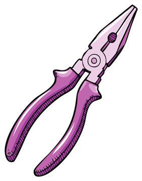Vivid Pink Needle Nose Pliers Hand Drawn Cartoon Illustration for Crafts and DIY