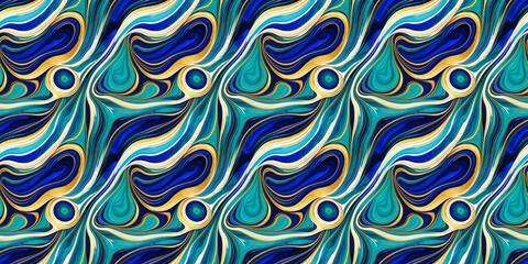 Obraz premium Exquisite seamless pattern, marble and ink, vibrant emerald green, gold accents, ideal for fashion, textile, backgrounds