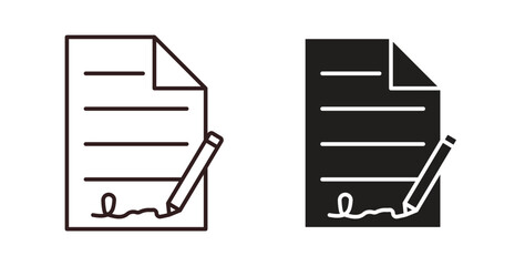 Document signed icons. thin line and glyph vector icons pack on white background