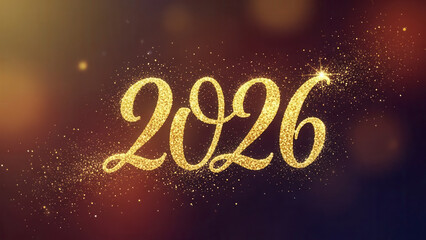 Elegant Gold Glitter 2026 Script on Dark Warm Bokeh Background for Luxury Celebration
