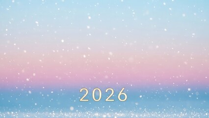 Golden 2026 year number with falling snow and bokeh