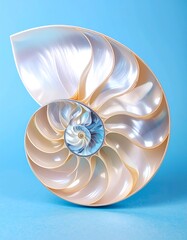 Spiral seashell on blue