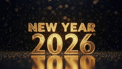 Golden New Year 2026 text with sparkling particles 1