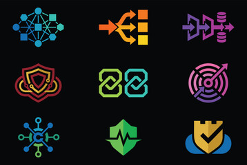 Vibrant technology icons for business and security applications