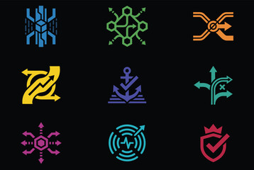 Vibrant arrows and shapes in modern graphic designs for tech and business