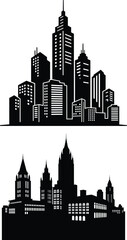 Fototapeta premium Black and white city skyline silhouettes of two iconic metropolitan areas