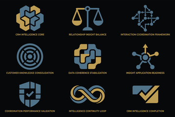 CRM intelligence concepts with modern blue and gold icons