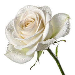 Dewy white rose in full bloom