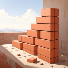 Stacked bricks on construction site