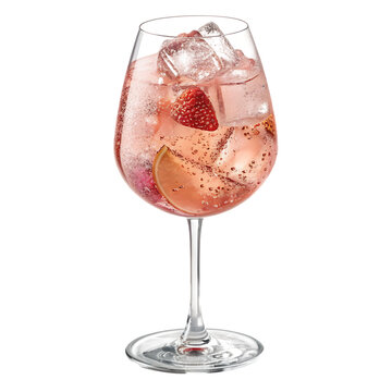 Extreme front view of a perfect-looking Ros&eacute; Spritz wine cocktail drink isolated on a white transparent background